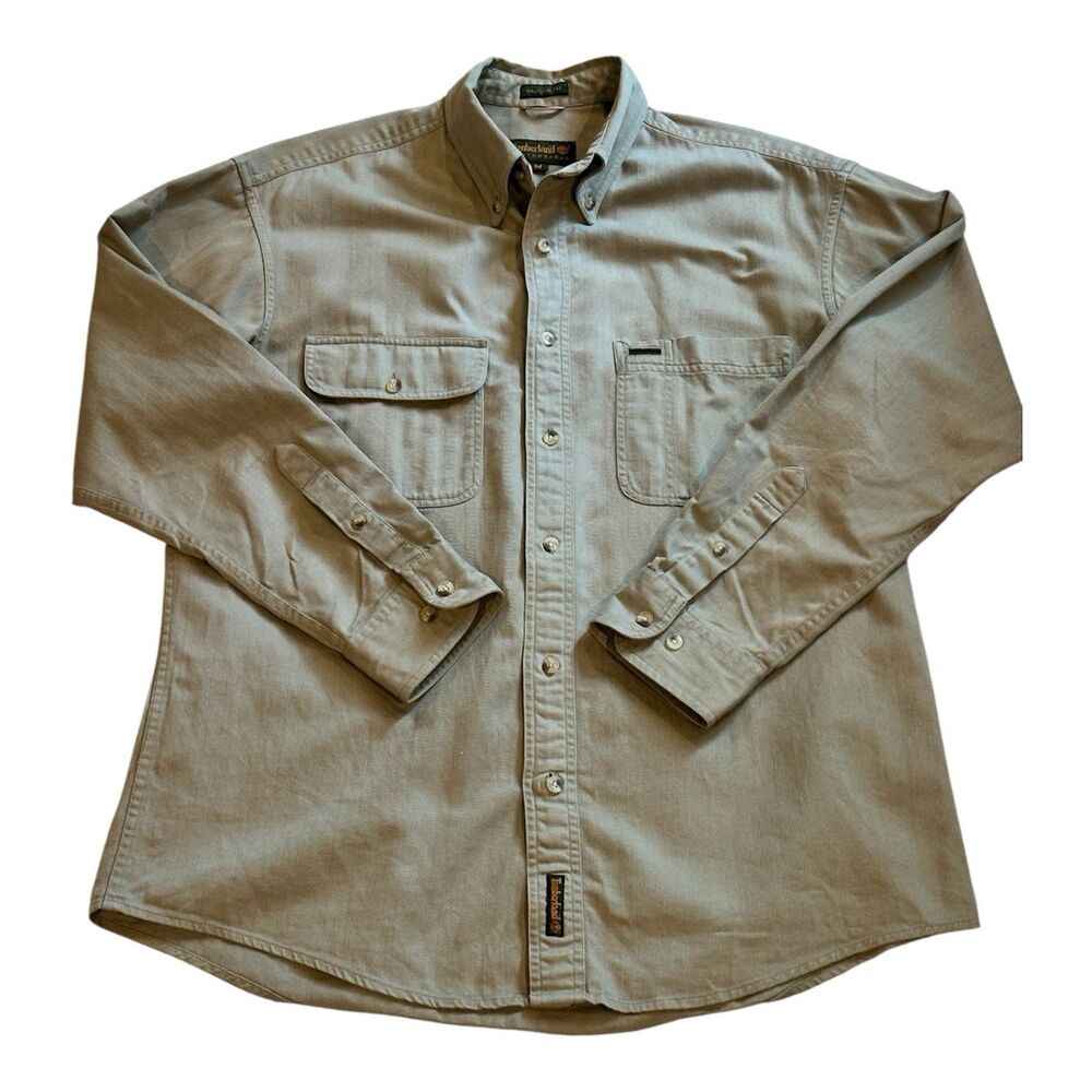 VTG Timberland Weathergear Rugged Fit Button Down Shirt Mens Medium Beige